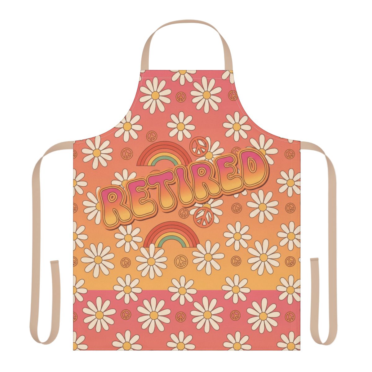 Vibrant Retired Apron Design Featuring Flowers Rainbows