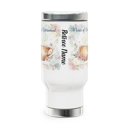 Retire Name Perks of Retirement Floral Travel Mug