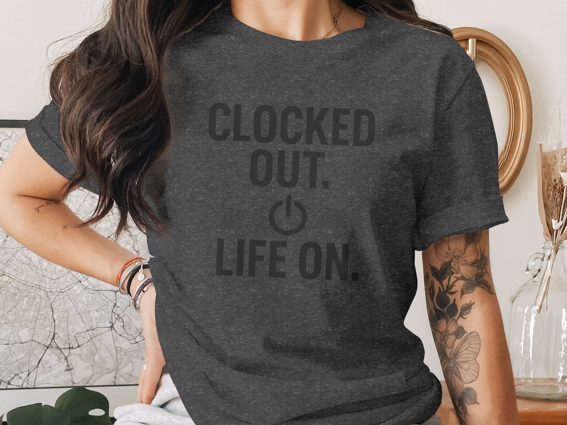 Clocked Out Life On Dark Heaterh Color Bella T-Shirts - Retiree Gifts Retirement Party