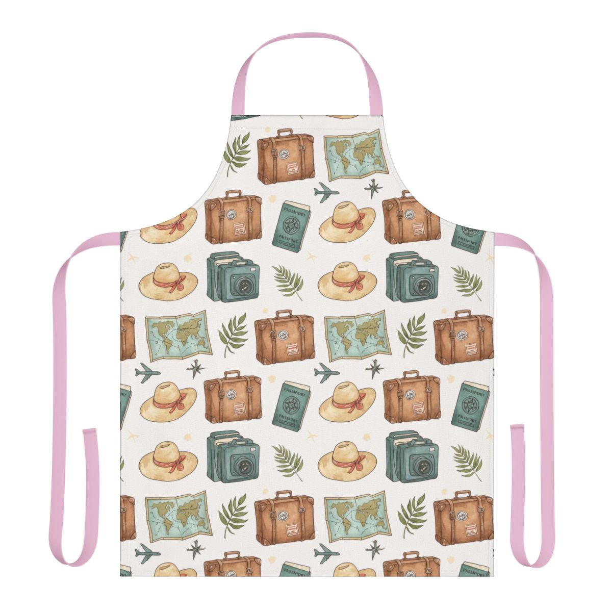 Travel Themed Map Camera Suitcase Illustration Apron