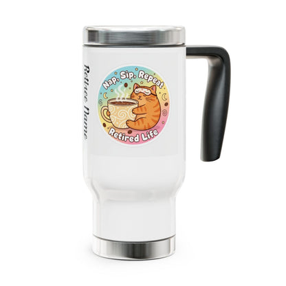 Nap Sip Repeat Retired Life Cat Themed Travel Mug