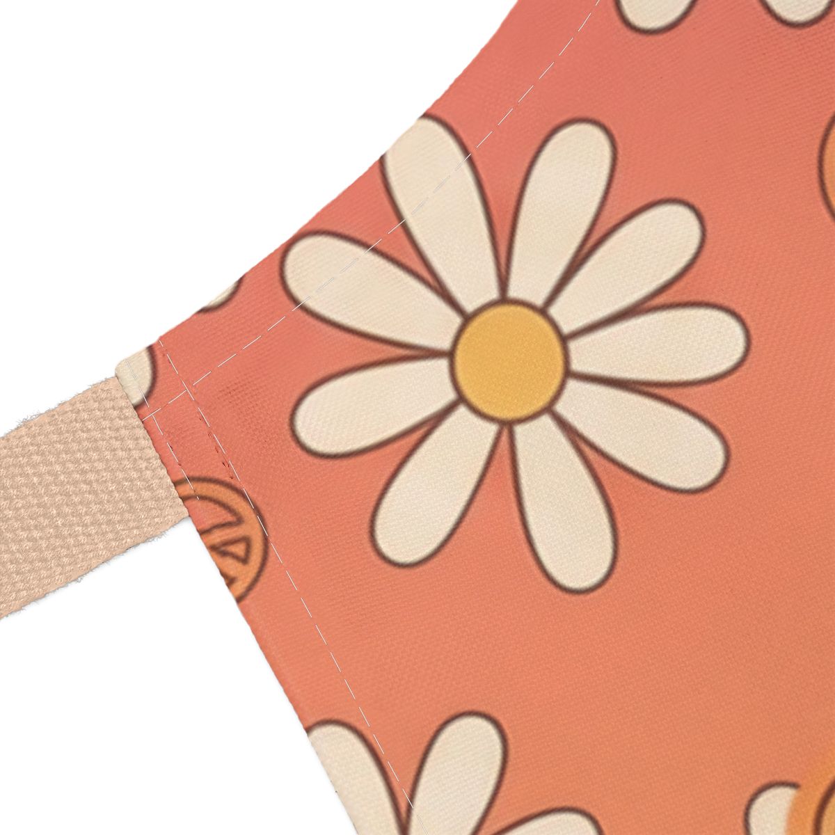 Retro Daisy Floral Print Apron with Peace Sign Pattern