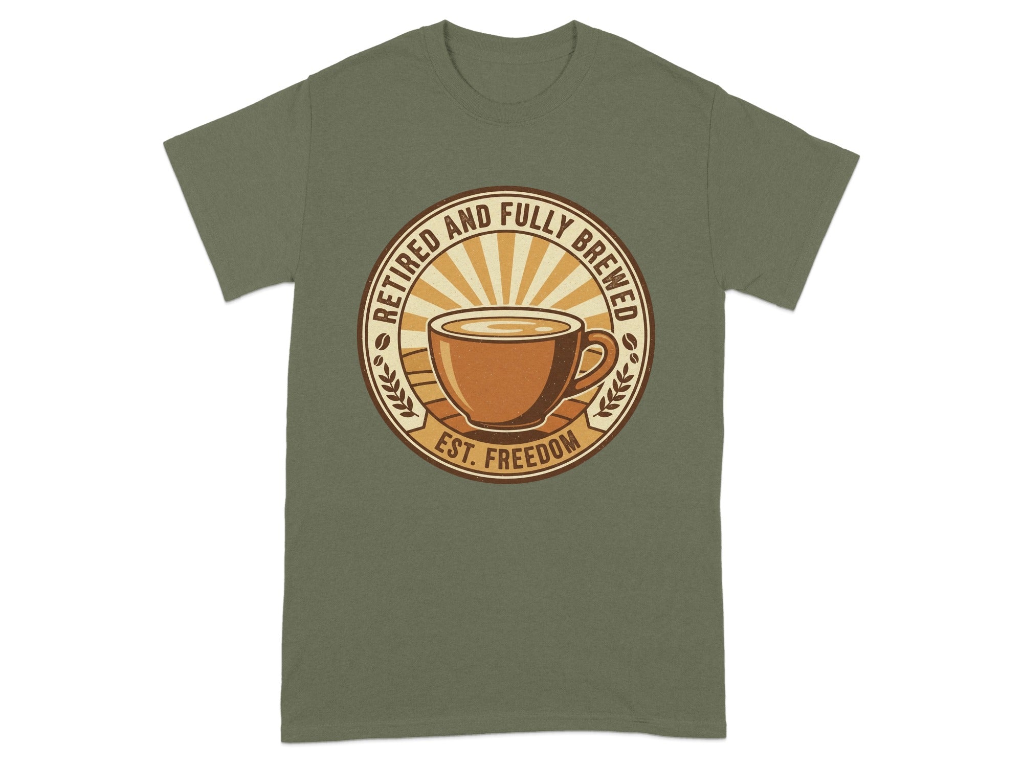 Retired and Fully Brewed Est. Freedom Graphic T-Shirt