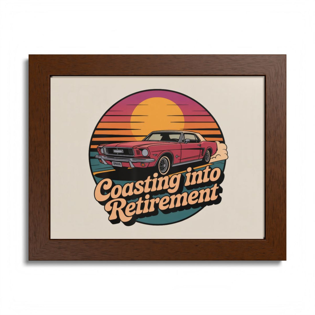 Coasting Into Retirement Retro Sunset Style Car Framed Art Posters - Retiree Gifts Retirement Party