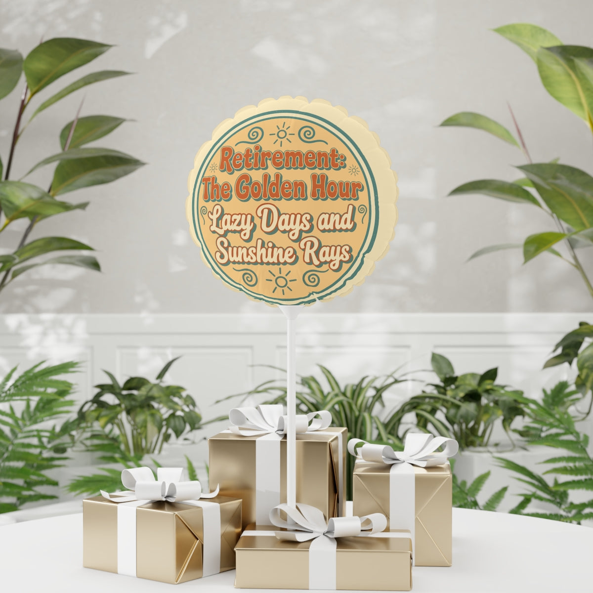 Retirement The Golden Hour Lazy Days and Sunshine Rays | The Golden Hour | Celebrate Retirement 11in or 22in Mylar Ballon - Retiree Gifts Retirement Party