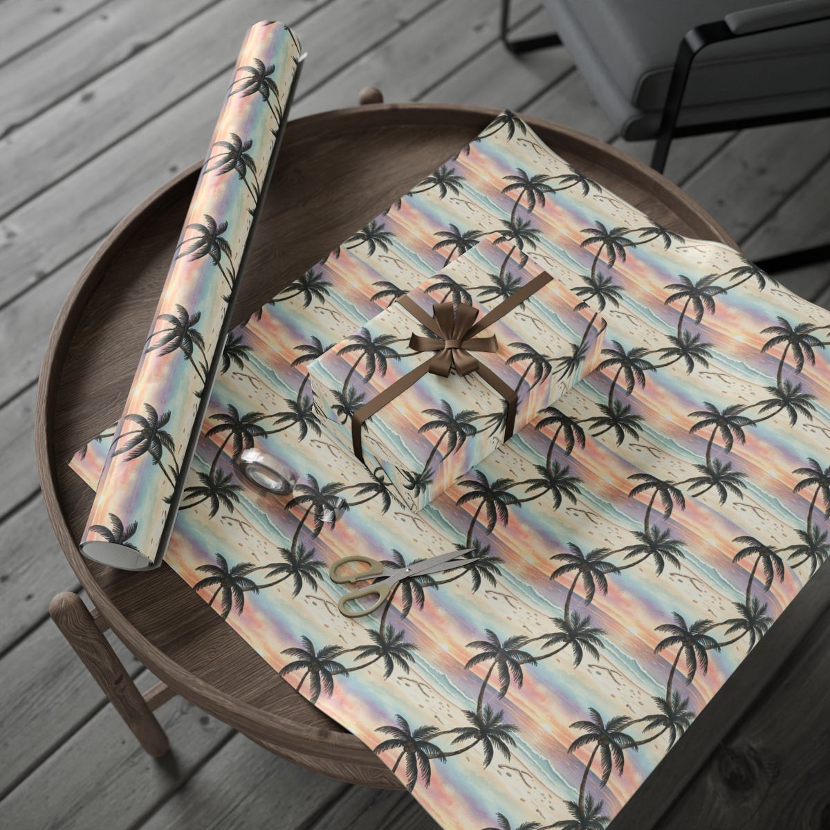 Tropical Palm Trees on Colorful Beach Wrapping paper product type