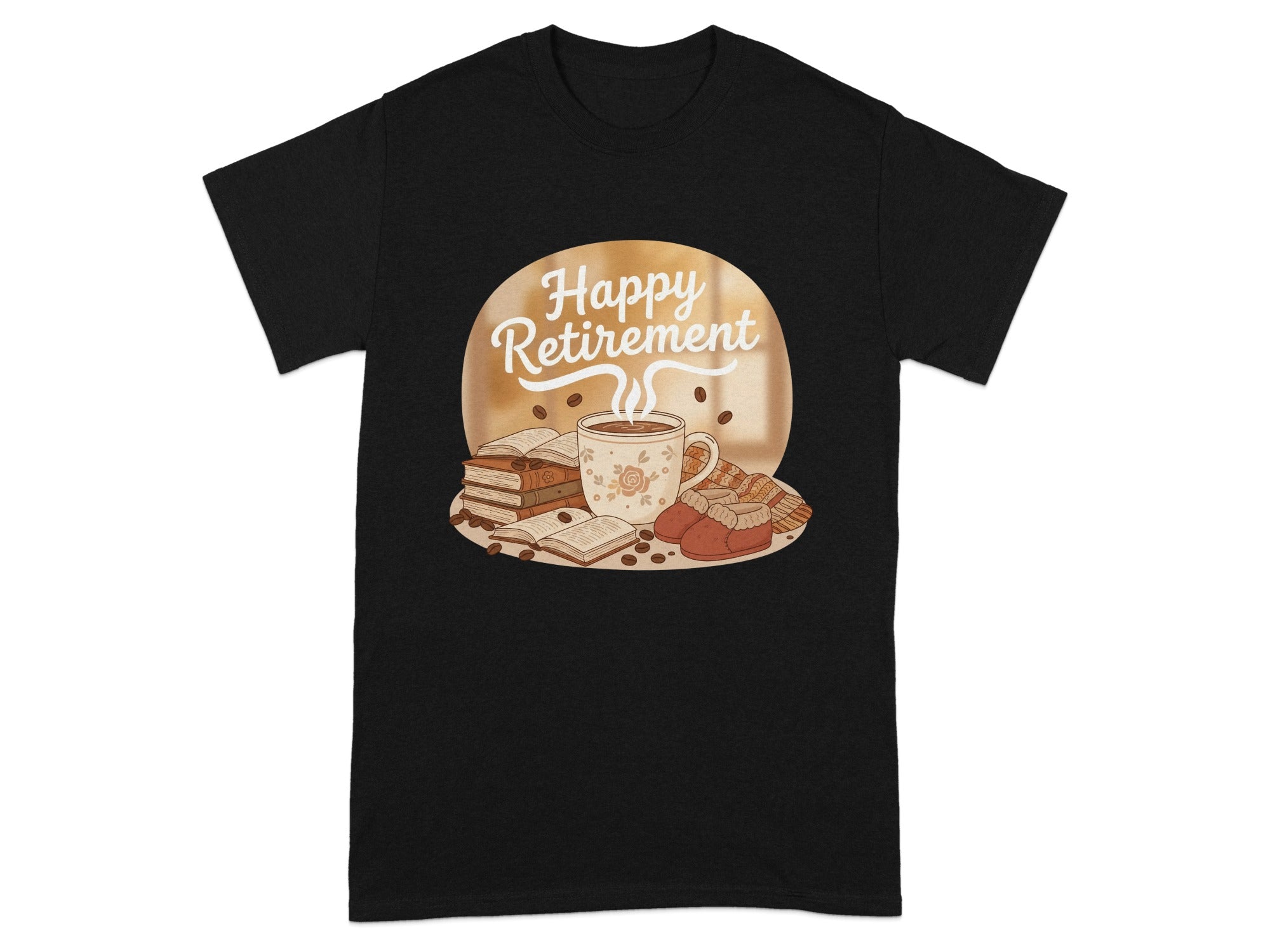 Happy Retirement Coffee Mug and Books Design T-Shirt