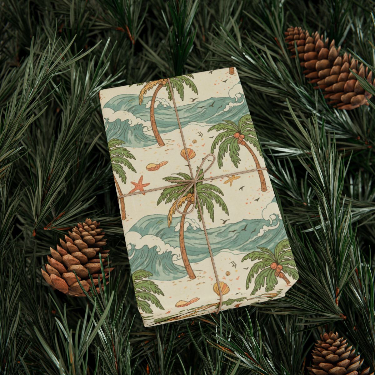 Retirement Wrapping Paper - Tropical Beach Hand-drawn Themed Decorative Wrap - Retiree Gifts Retirement Party