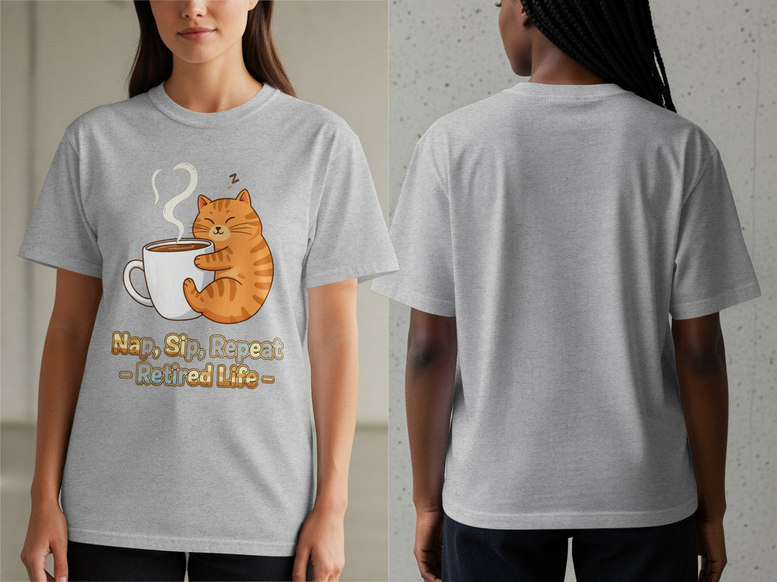 Nap Sip Repeat Retired Life Cat Graphic Tee