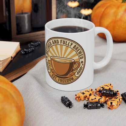 Retired and Fully Brewed Coffee Mug with Pumpkin Decor