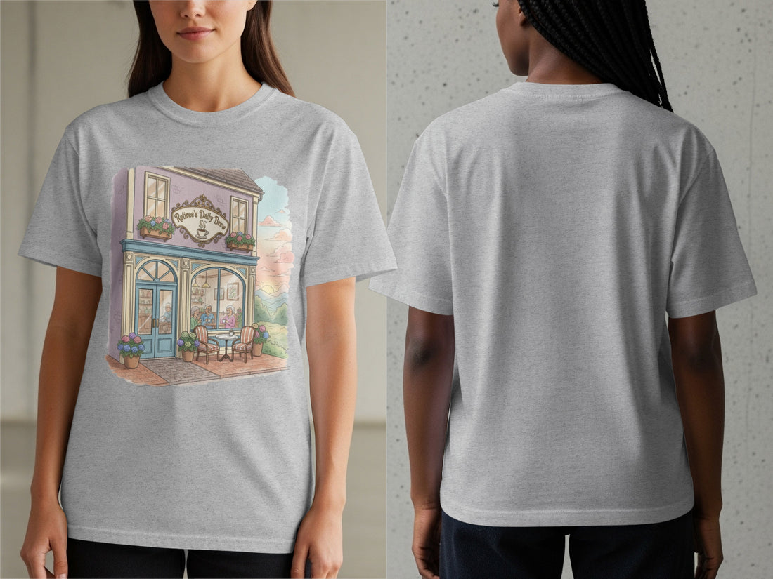 Whimsical Café Illustration Pink Short Sleeve Tee