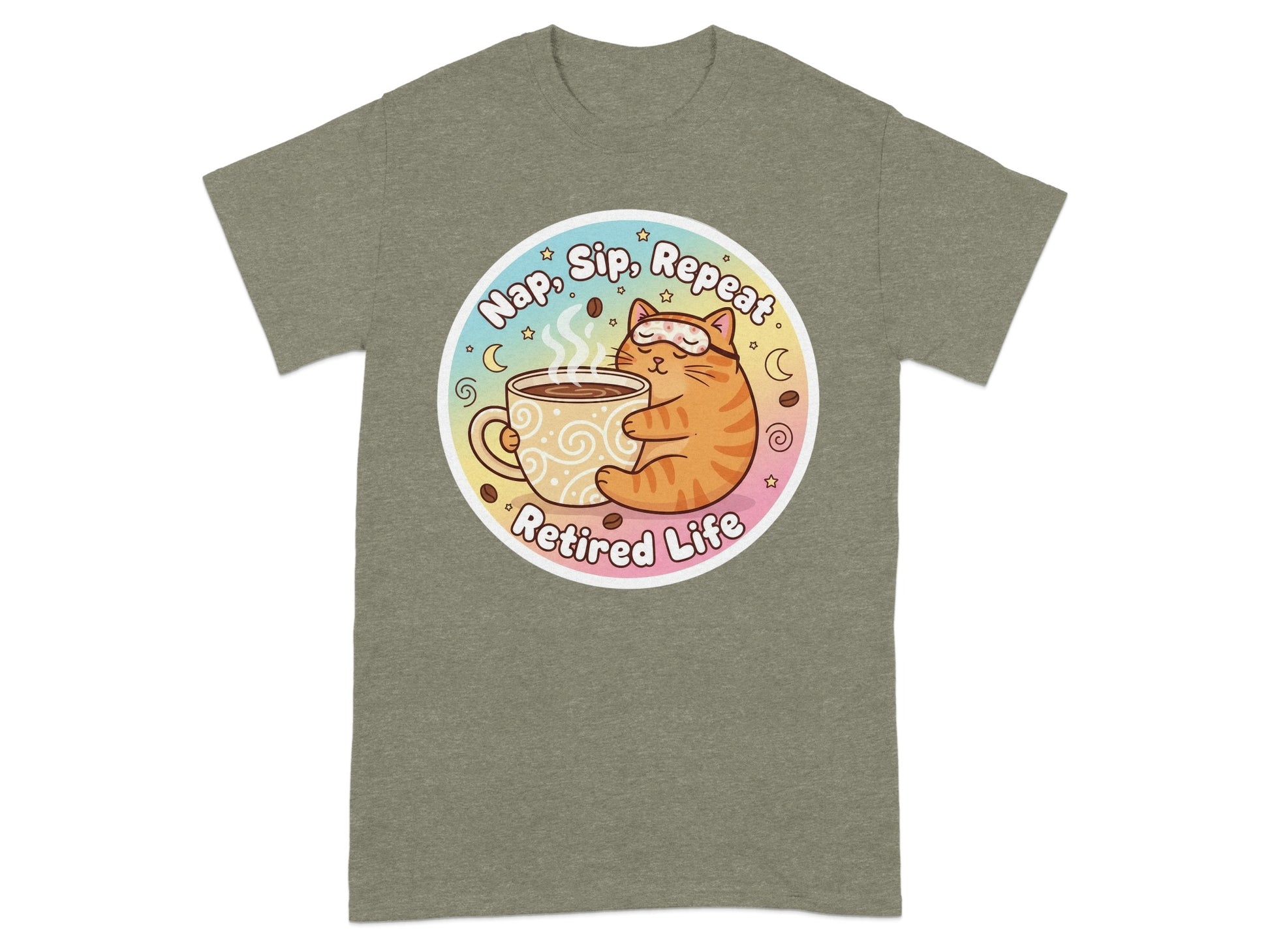 Nap Sip Repeat Retired Life Fun Cat Graphic Tee