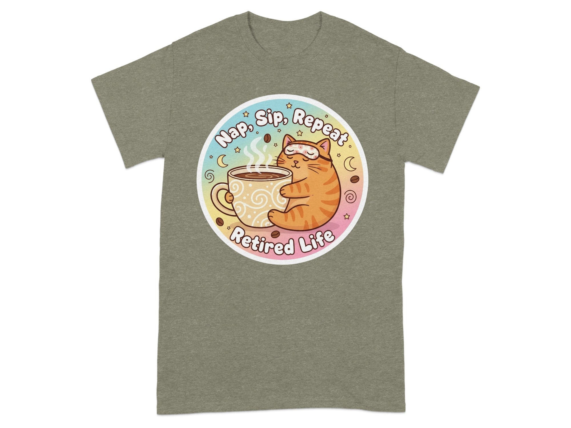 Nap Sip Repeat Retired Life Fun Cat Graphic Tee