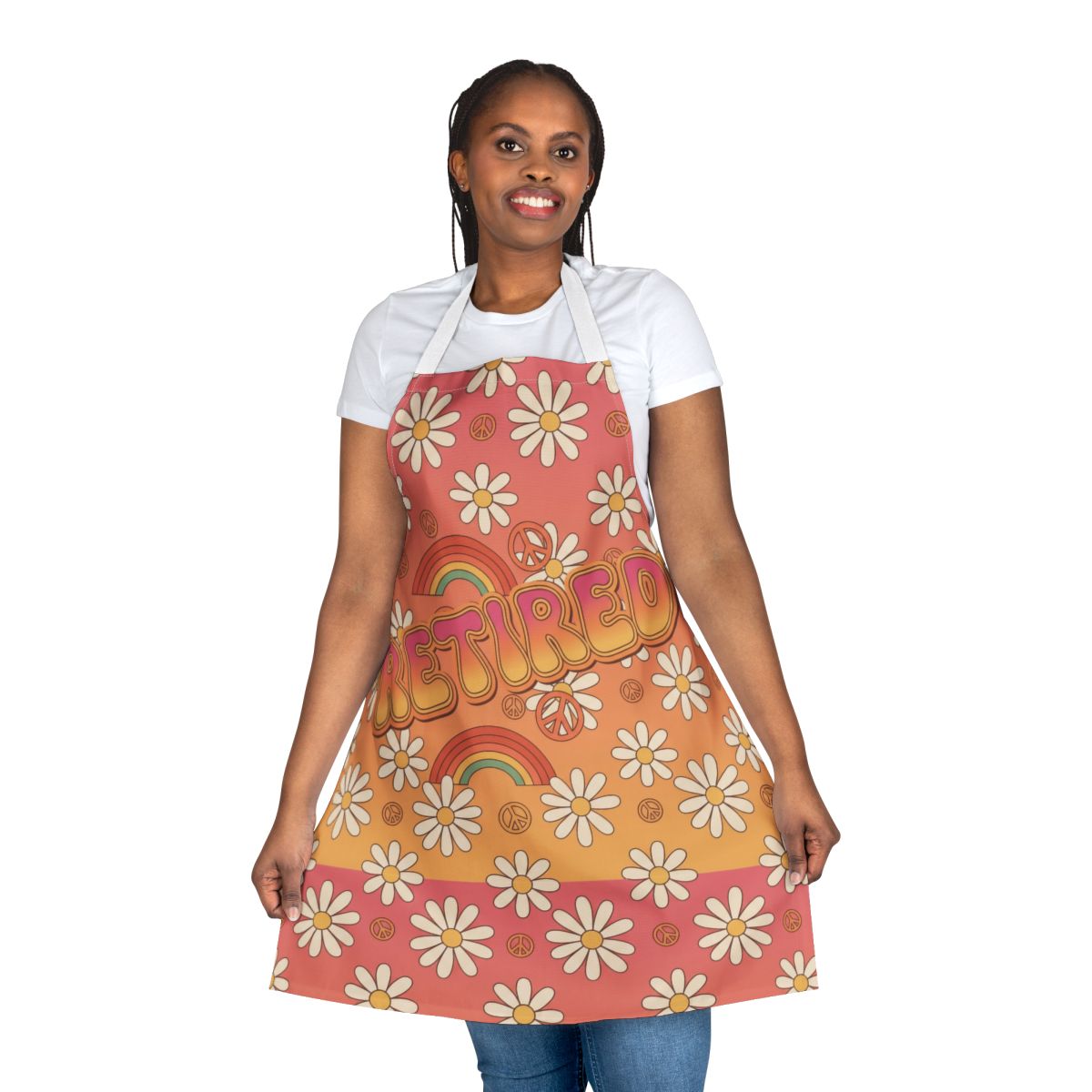 Retired with Daisy and Rainbow Design Apron Product