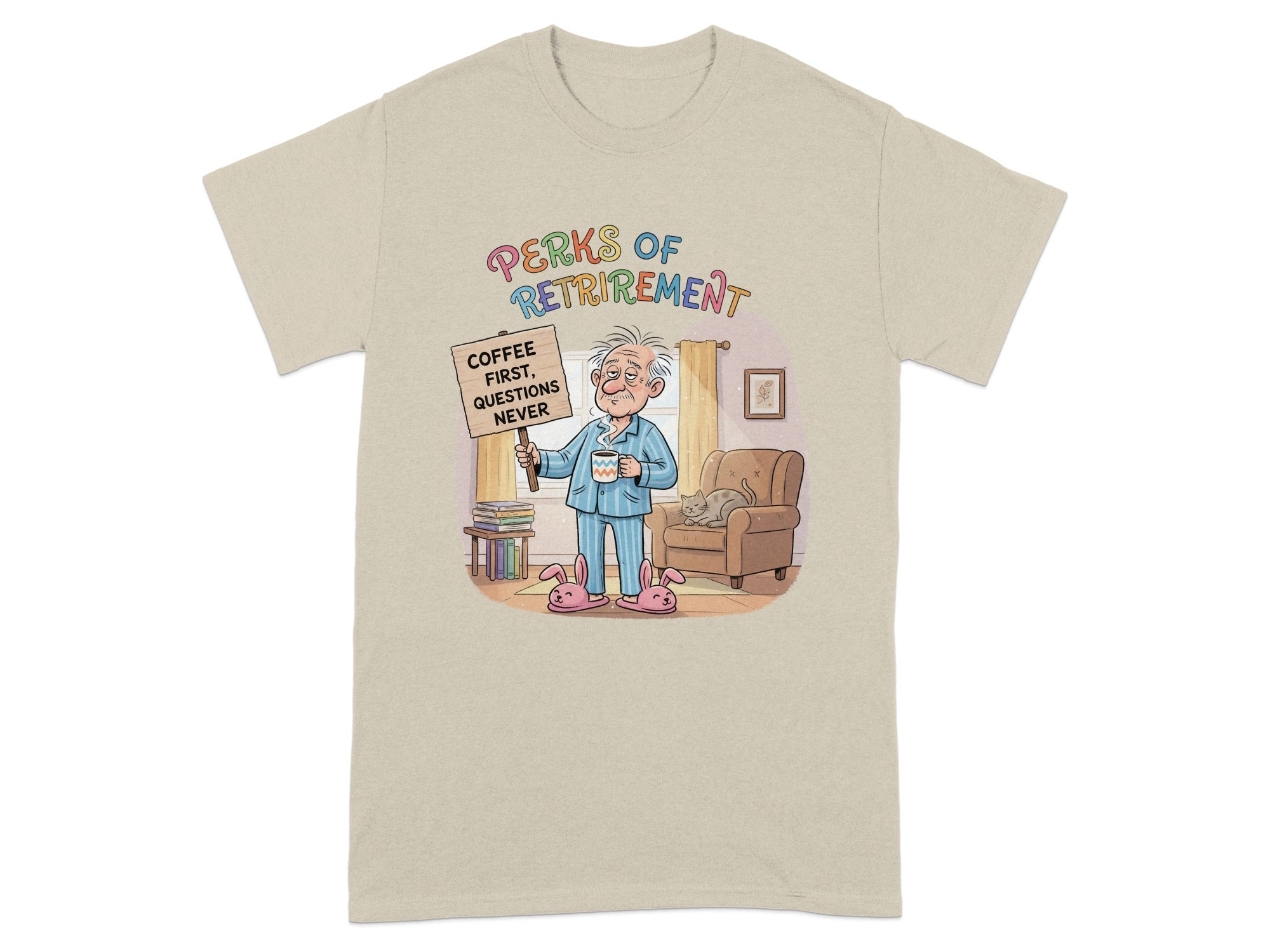 Perks of Retirement Humorous Coffee First Tee Shirt