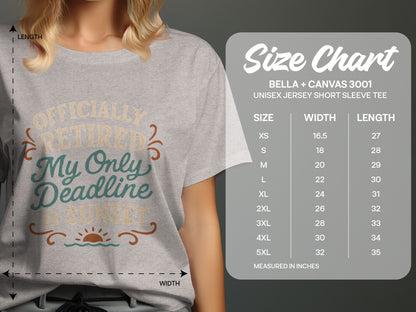 Officially Retired Deadline Sunset | Retirement Gifts | Soft Color Bella T-Shirts - Retiree Gifts Retirement Party