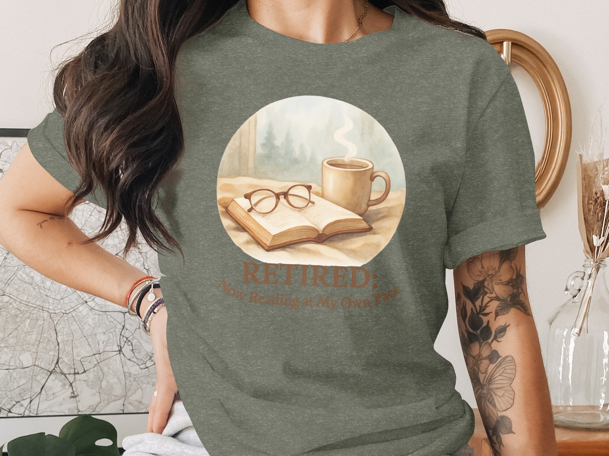 Retired: Now Reading at My Own Pace | Dark Heaterh Color Bella T-Shirts - Retiree Gifts Retirement Party
