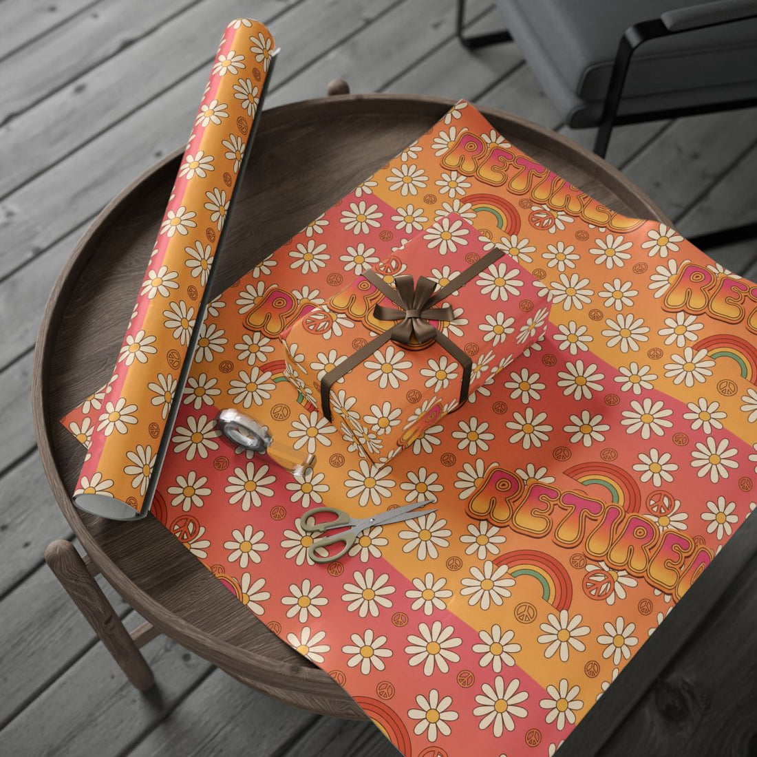 Retro Flower Retirement Gift Wrapping Paper Sheets