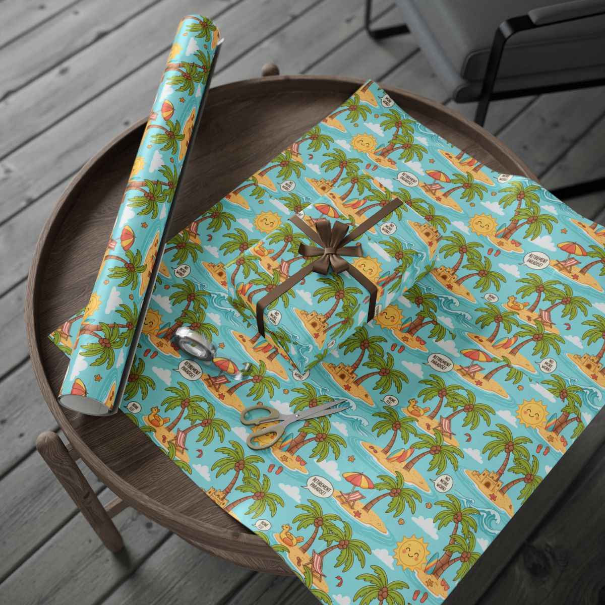 Retirement Gift – “Tropical Island Adventure Theme Wrapping Paper” - Retiree Gifts Retirement Party
