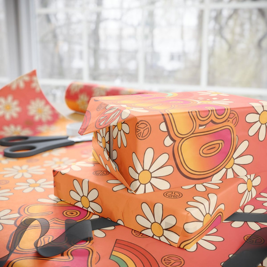 Retro Flower Retirement Gift Wrapping Paper Sheets