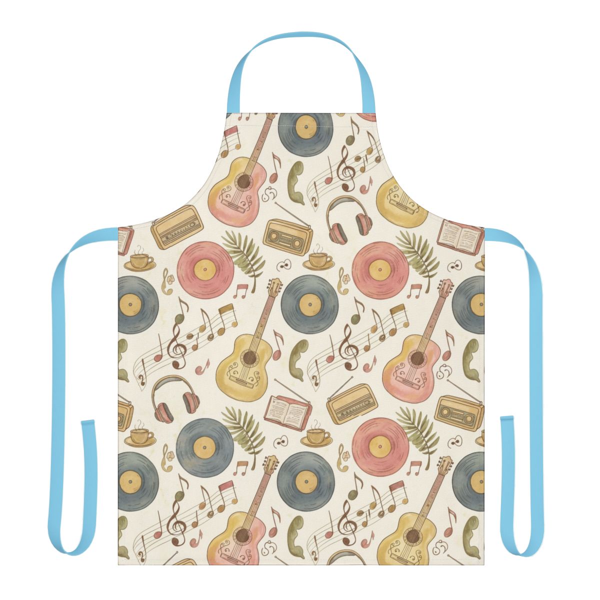 Retro Music Themed Apron With Guitars And Records