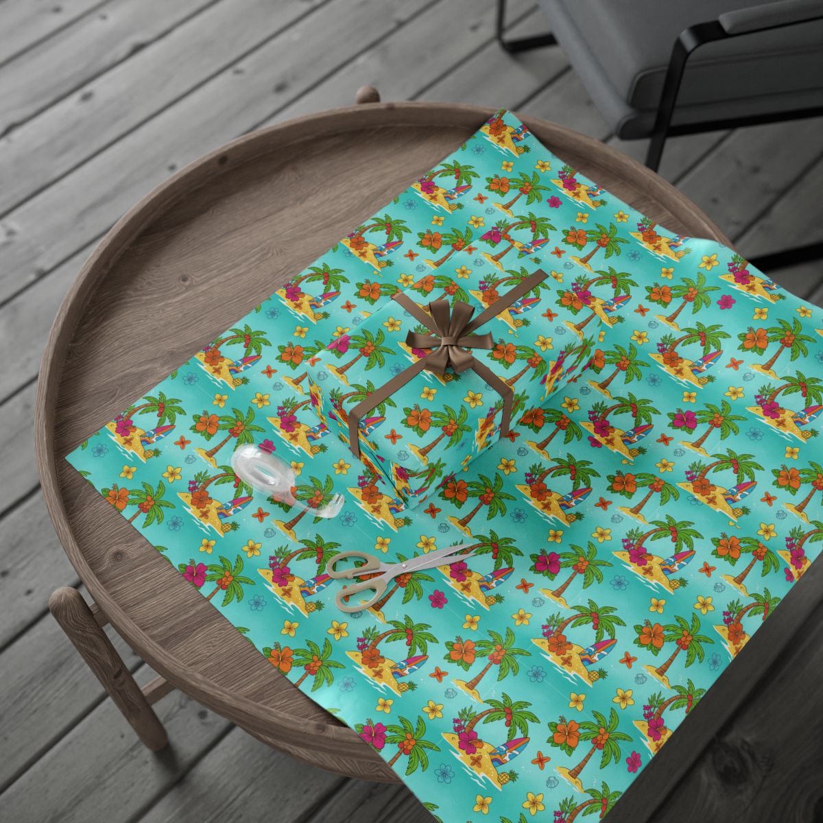 Tropical Themed Floral and Parrot Pattern Wrapping Paper product