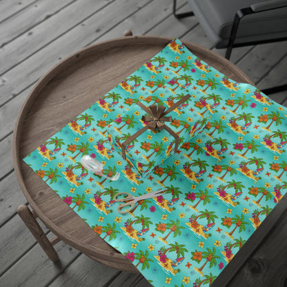 Tropical Themed Floral and Parrot Pattern Wrapping Paper product
