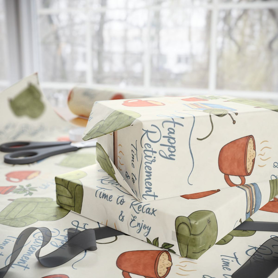 Cozy Teapots Books and Armchairs Wrapping Paper