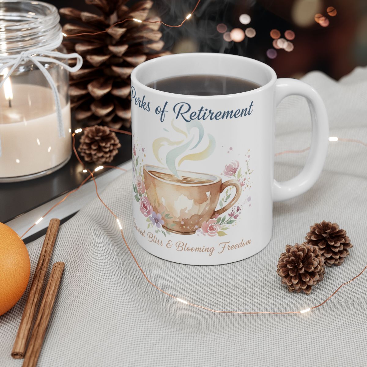 Perks of Retirement Brew with Bliss Blooming Freedom Mug