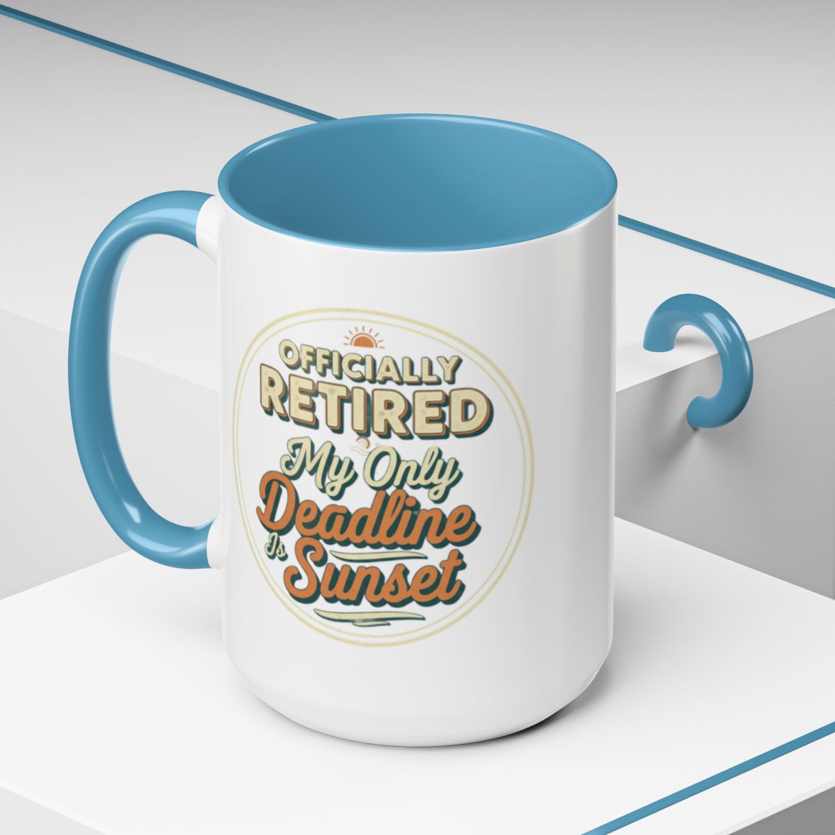 Officially Retired My Only Deadline Is Sunset | Enjoy relaxation with a Gold Silver Black or Access Mug - Retiree Gifts Retirement Party