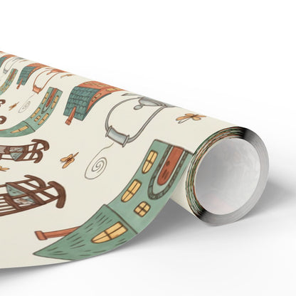 Colorful Whimsical Houses Art Print Wrapping Paper Roll