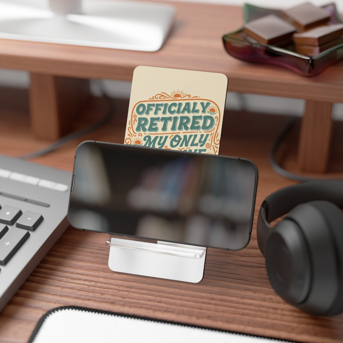 Officially Retired My Only Deadline Is Sunset | Gifts | Personalized Retirement Officially Retired Phone Stand or Phone Charger - Retiree Gifts Retirement Party