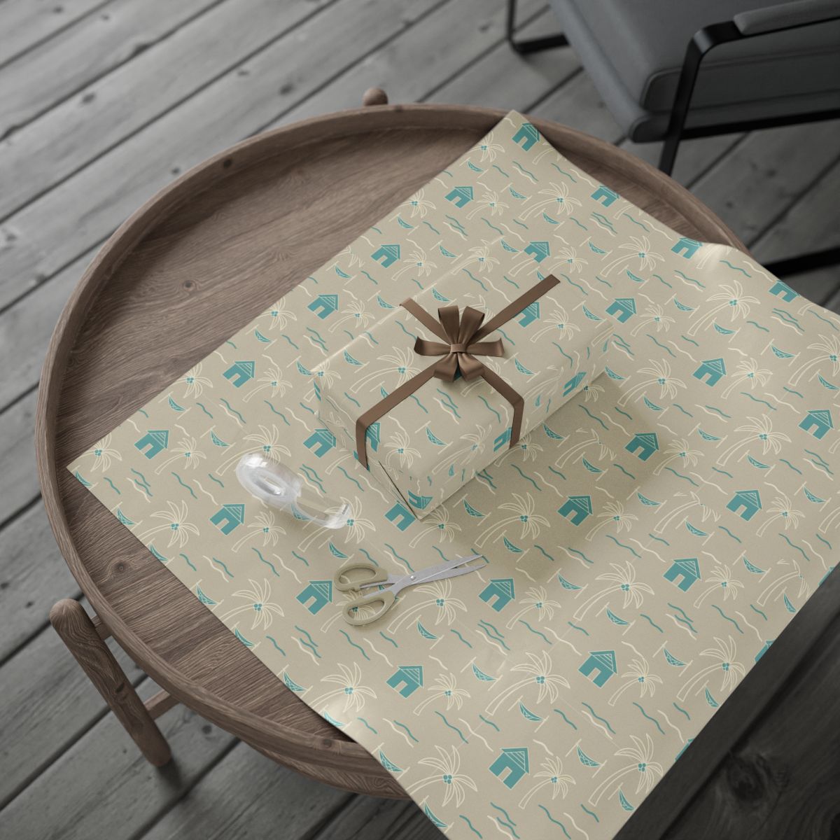Tree and Hut Design Wrapping Paper product