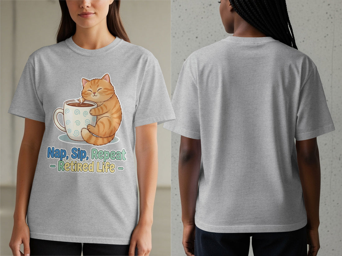 Cat With Coffee Nap Sip Repeat Retired Life Shirt