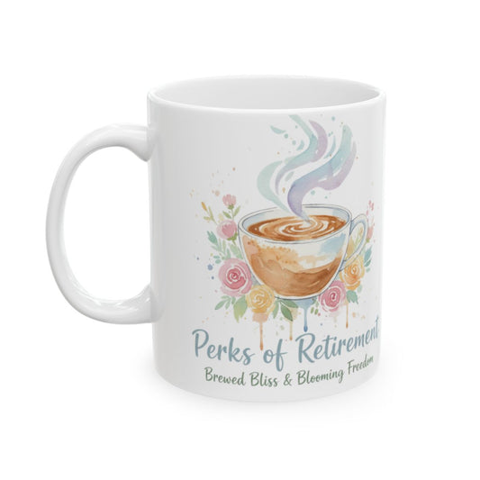 Perks of Retirement Brewed Bliss Blooming Freedom mug