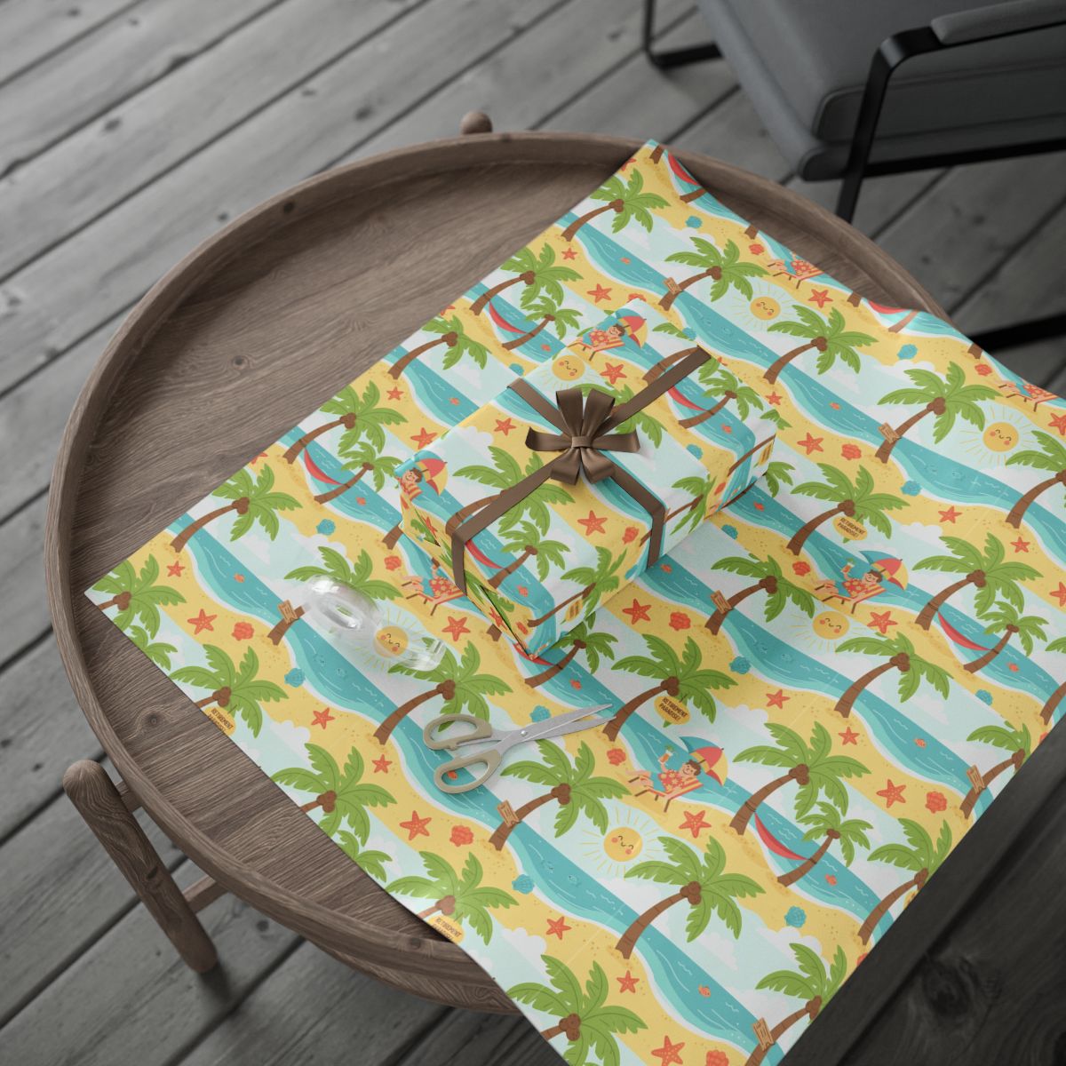 Retirement Gift Wrapping Paper - Vibrant Tropical Beach Cartoon Scene Design - Retiree Gifts Retirement Party