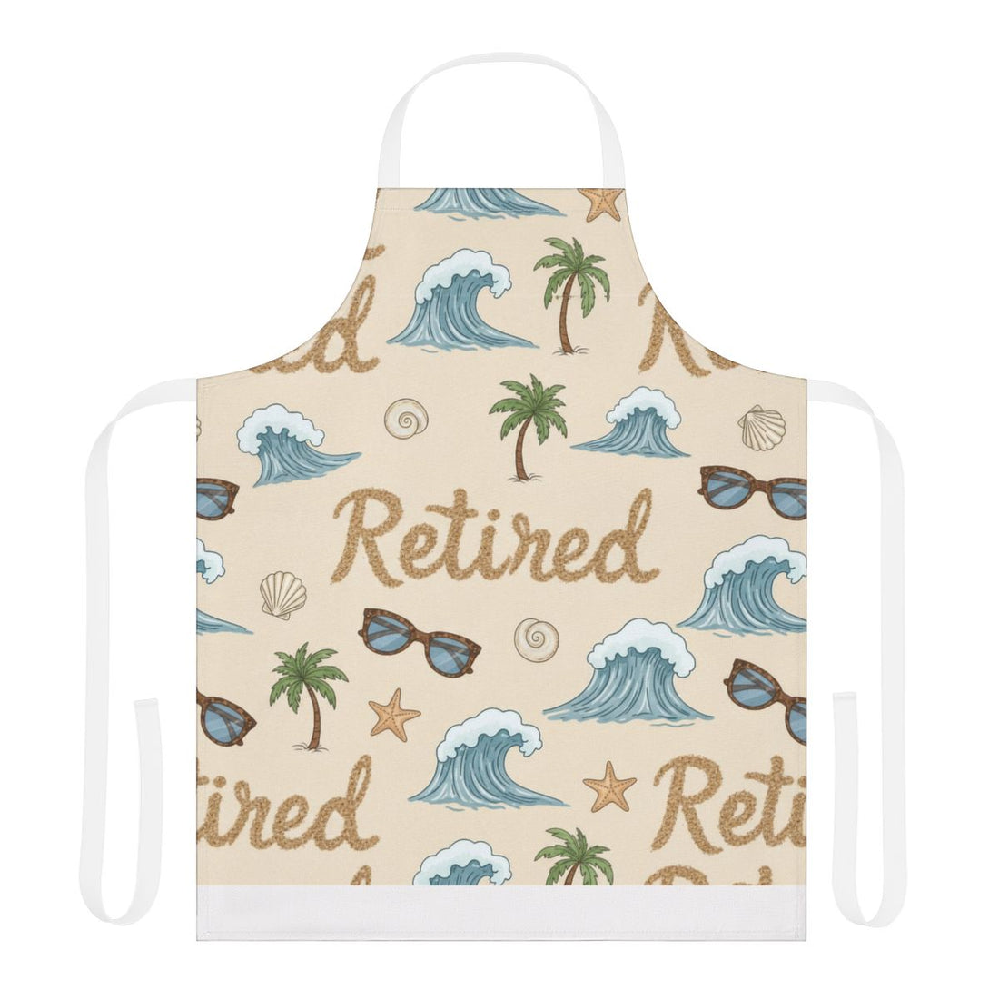 Retired Beach Theme Apron with Palm Trees and Waves