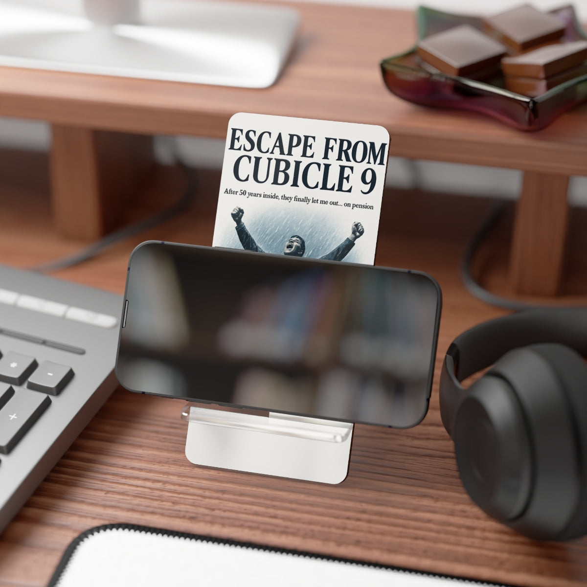 ESCAPE FROM CUBICLE 9 | After 50 Years on Pension | Personalized Mobile Phone Display Stand - Retiree Gifts Retirement Party
