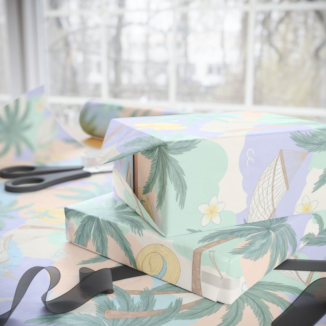 Tropical Paradise Themed Wrapping Paper Sheets