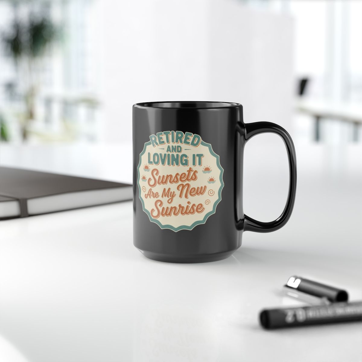 Retired And Loving It | Sunsets Are My New Sunrise | Gold Silver Black or Access Mugs - Retiree Gifts Retirement Party