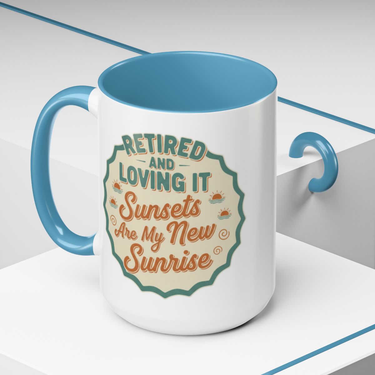 Retired And Loving It | Sunsets Are My New Sunrise | Gold Silver Black or Access Mugs - Retiree Gifts Retirement Party