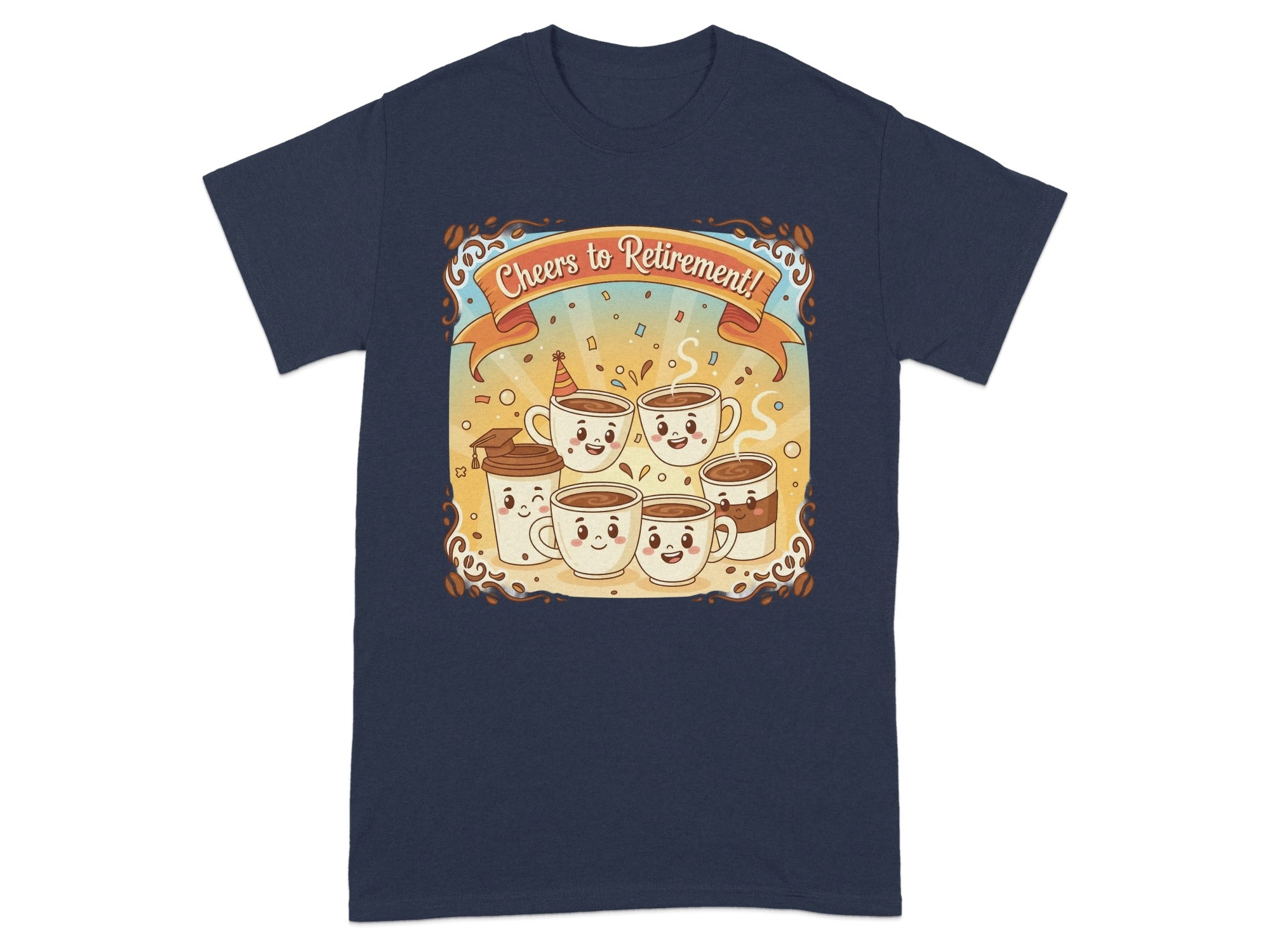 Cheers to Retirement Cartoon Coffee Mugs Graphic T-shirt