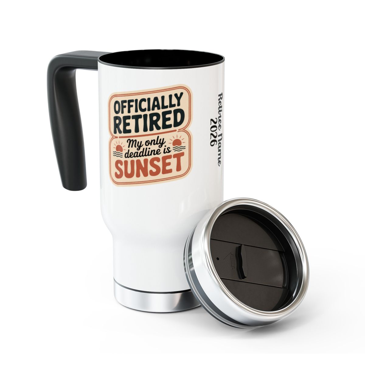 Personalized Retirement Travel Mug (Tumbler) – “Officially Retired My Favorite Day Is Sunset” - Retiree Gifts Retirement Party