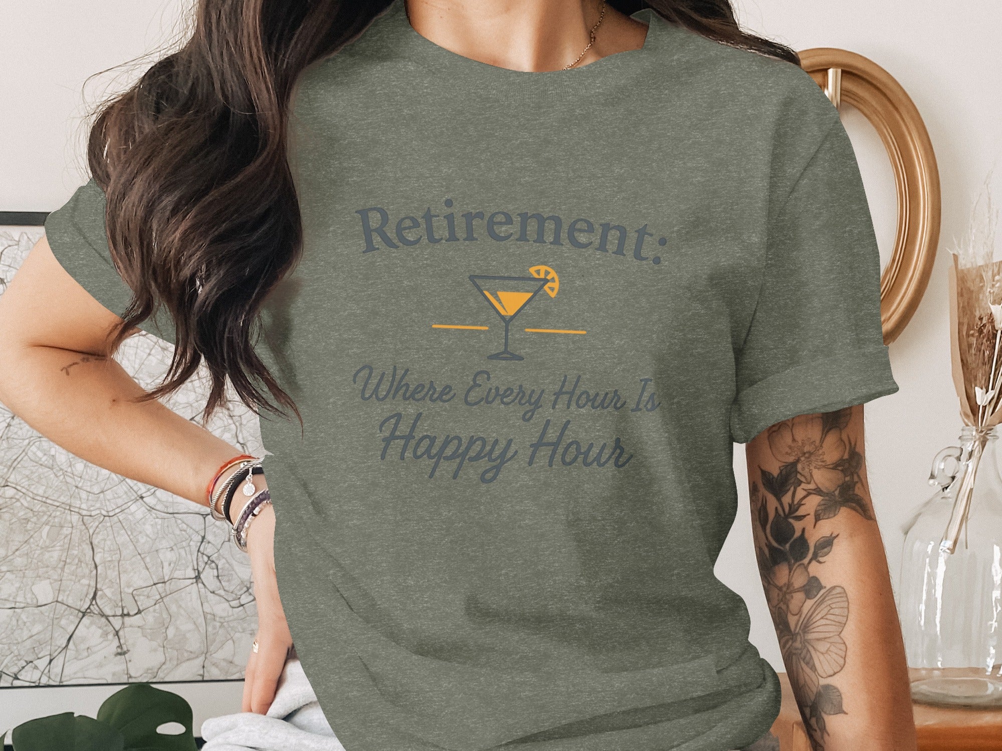 RETIREMENT: Where Every Hour Is Happy Hour Dark Heather Color Bella T-Shirts - Retiree Gifts Retirement Party