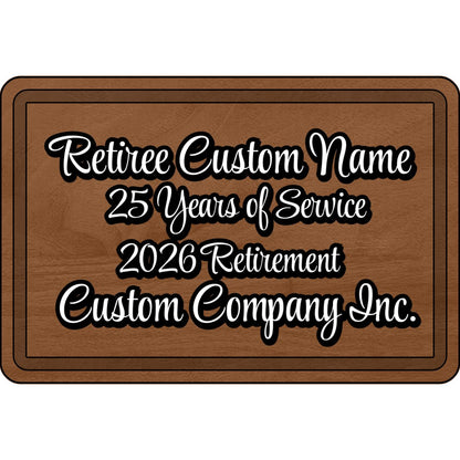 Retiree Custom Name 25 Years of Service 2026 Retirement Plaque