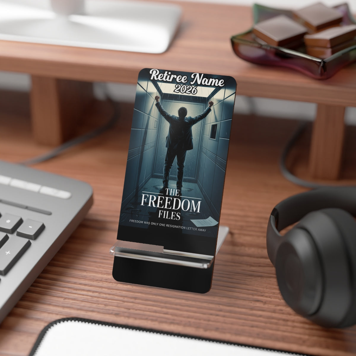 The Freedom Files Freedom One Resignation Letter Away | Personalized Mobile Phone Display Stand - Retiree Gifts Retirement Party