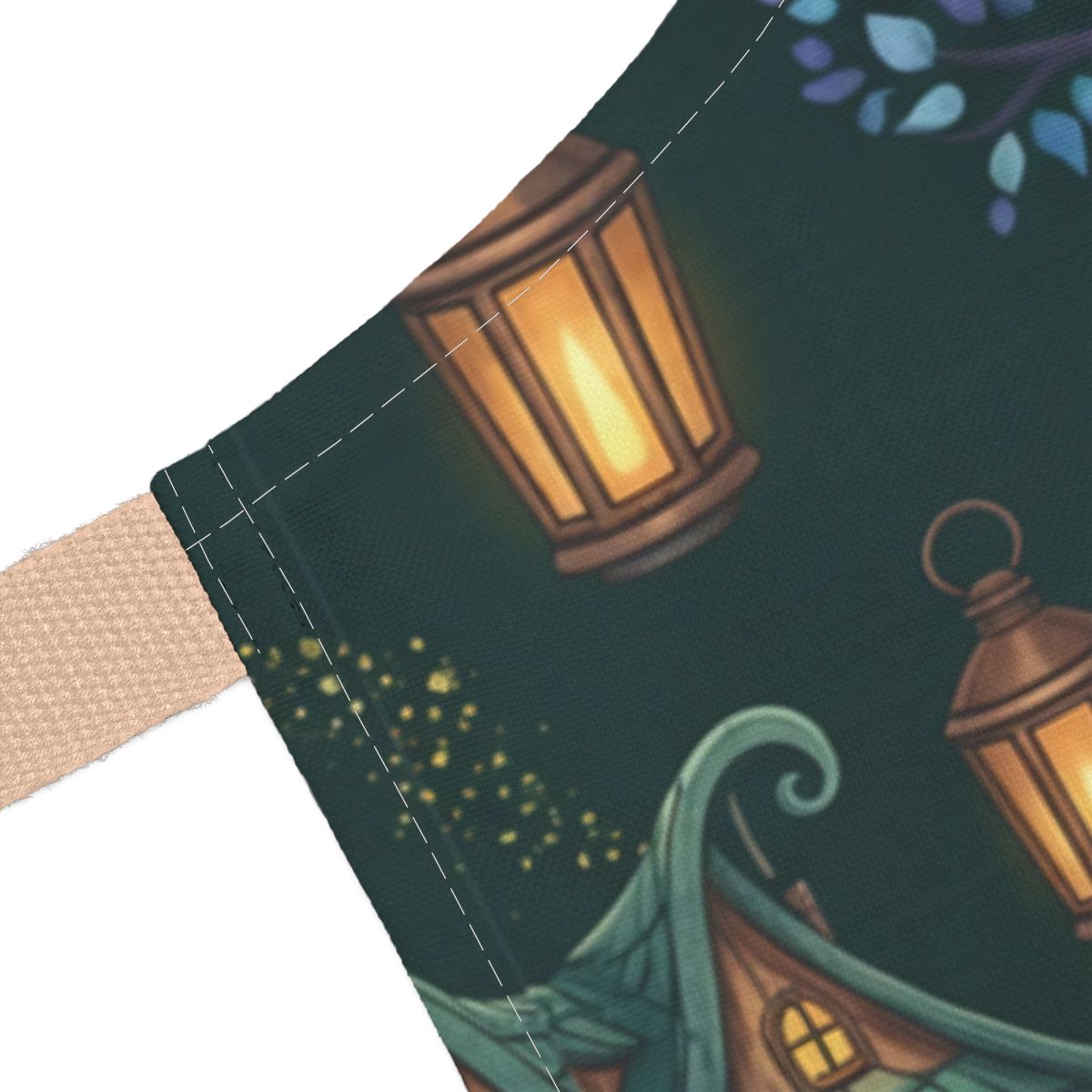 Whimsical Night Lanterns and Cottage Scene Pillow
