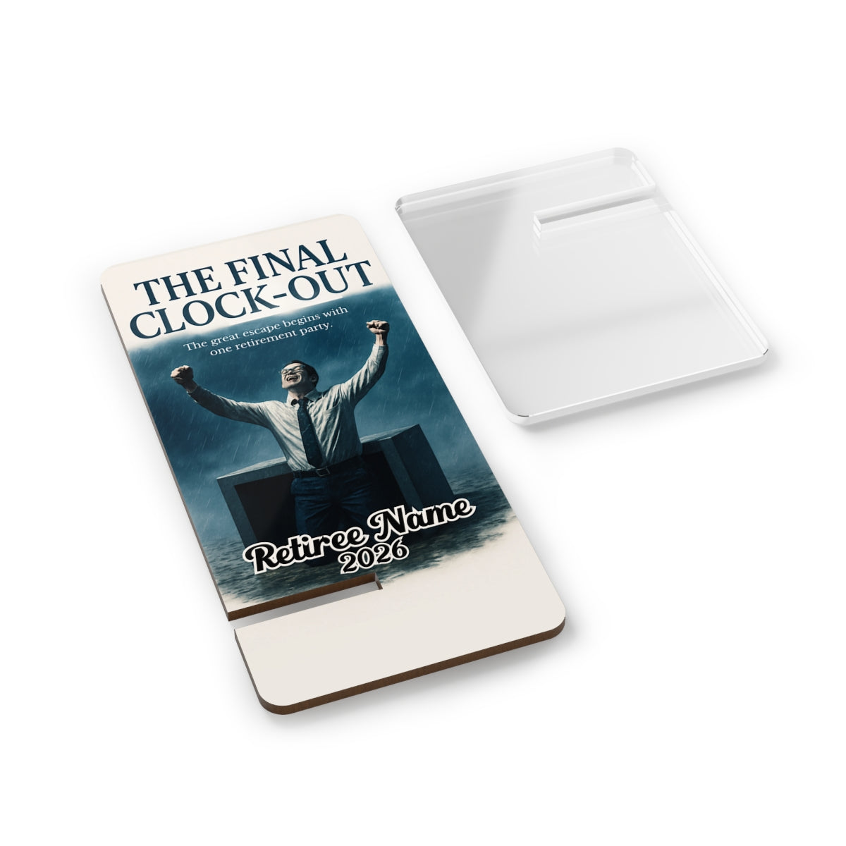 The Final Clock-Out | Great Escape Begins With Retirement Party | Personalized Mobile Phone Display Stand - Retiree Gifts Retirement Party