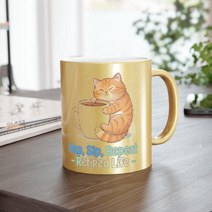 Nap Sip Repeat Retired Life Cute Cat Mug