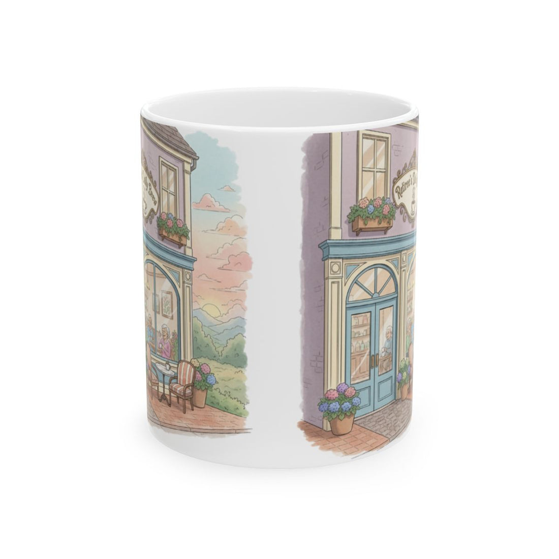 Coffee Shop Scene Retiree's Daily Brew Mug